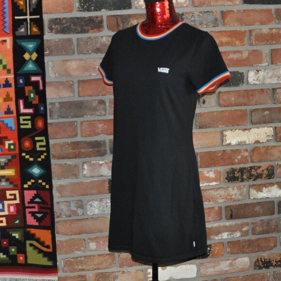 Vans Black Pull-Over Mini T-Shirt Dress Multi-color trim Small - Picture 3 of 7